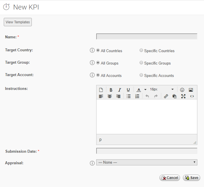 Example of KPI Template form