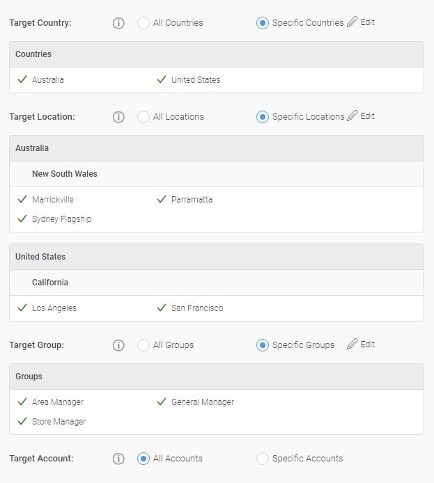 Example of common targeting selectors